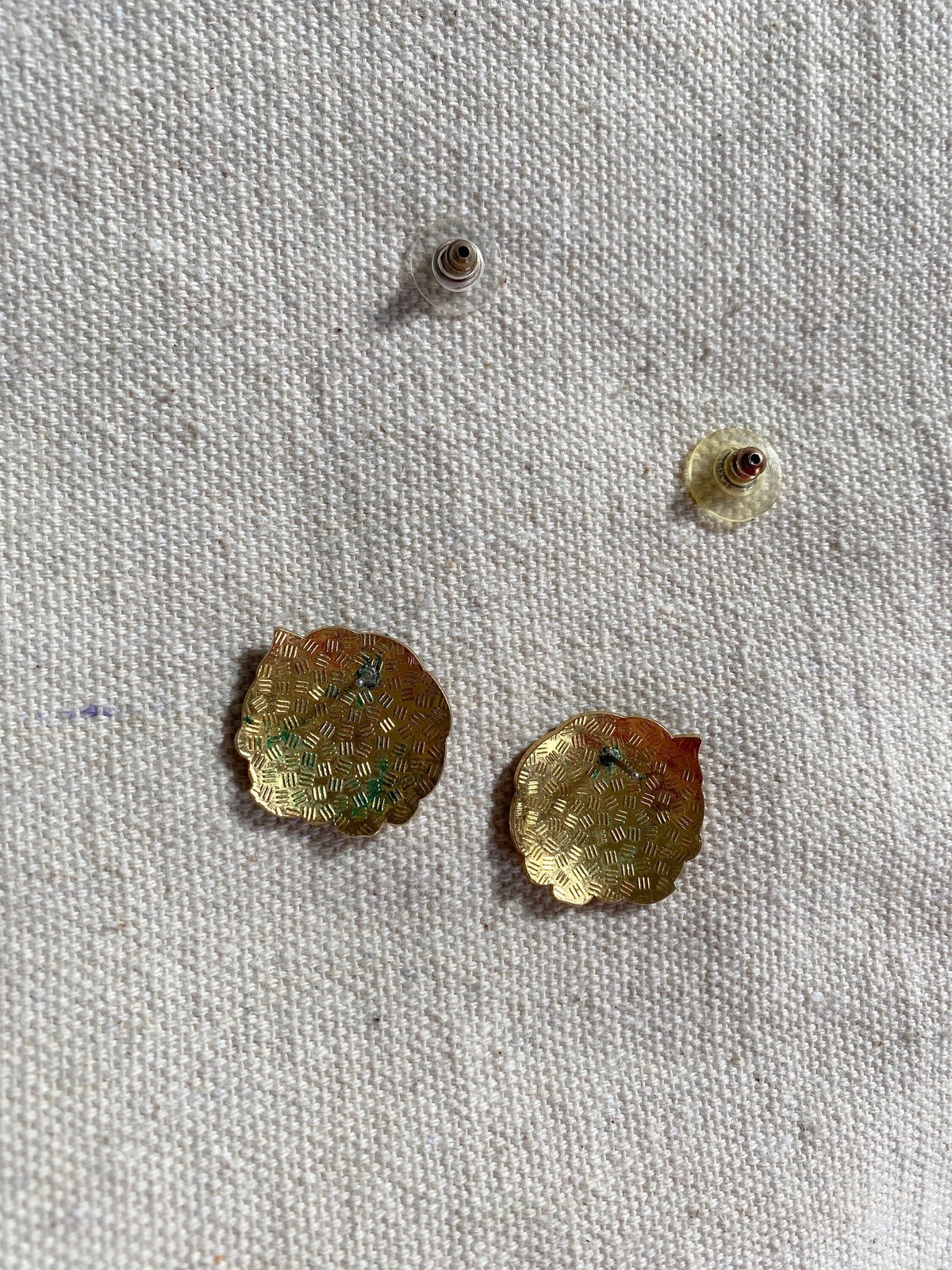 vintage cloisonne stud earrings / 80s floral gold lined enamel floral pushbacks
