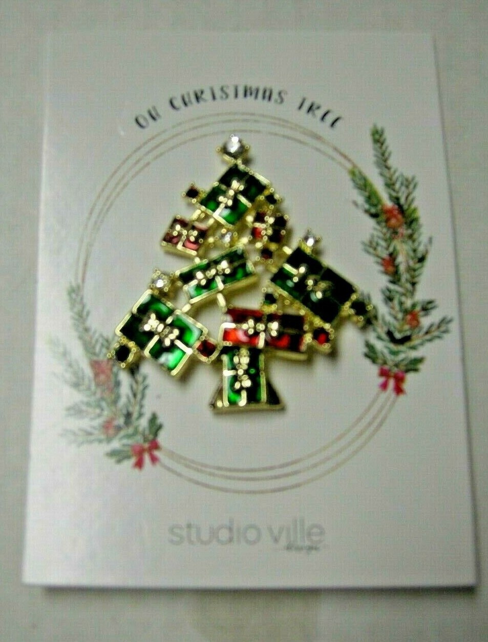 Christmas Tree Brooch/Pin By Transpac, Multicolor Present Design, 2.25″ x 2″,New