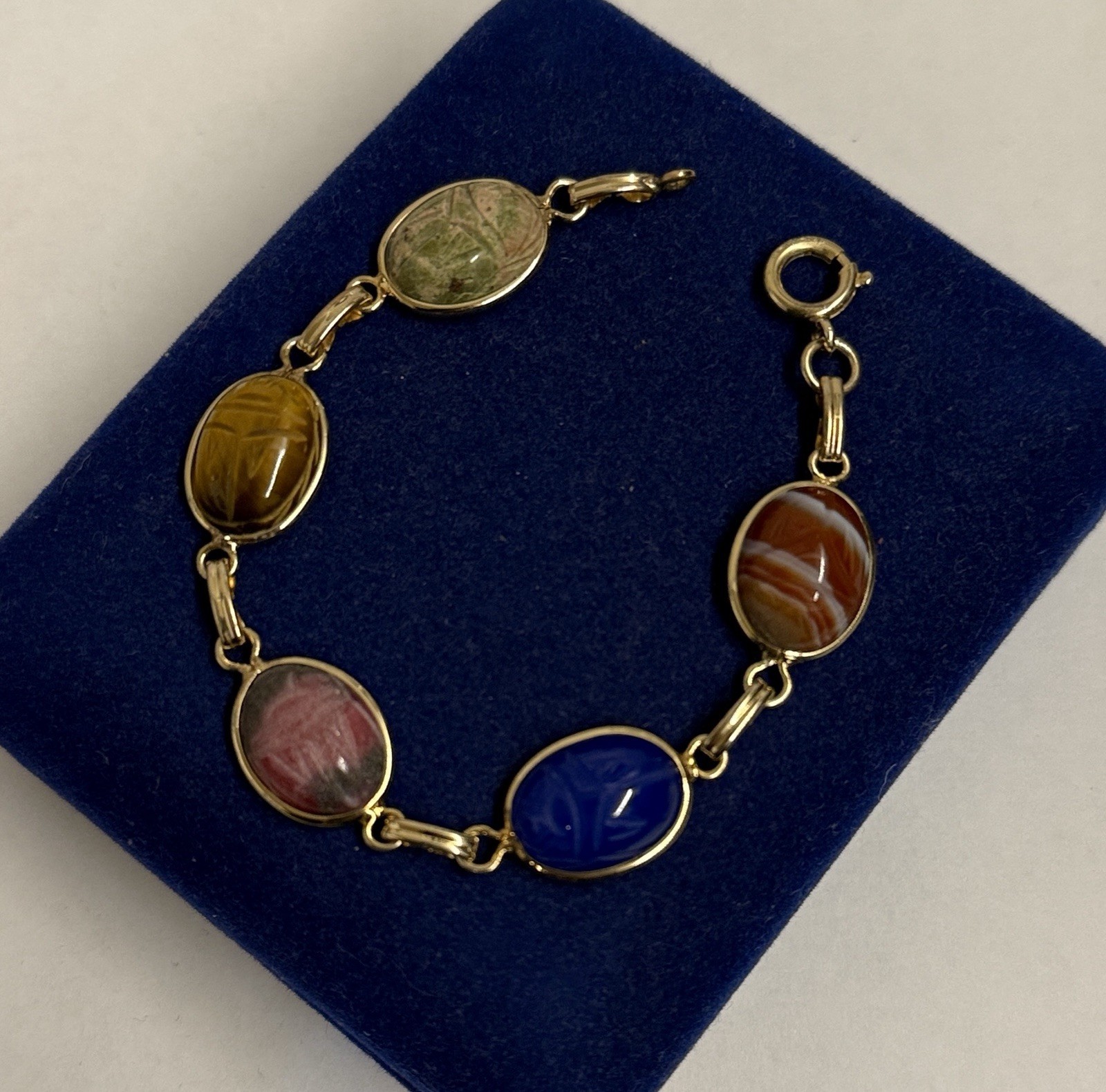 13.7g Elegant 12k Gold Filled 7” Scarab Bracelet Gemstone Victorian Gf 13.3mm