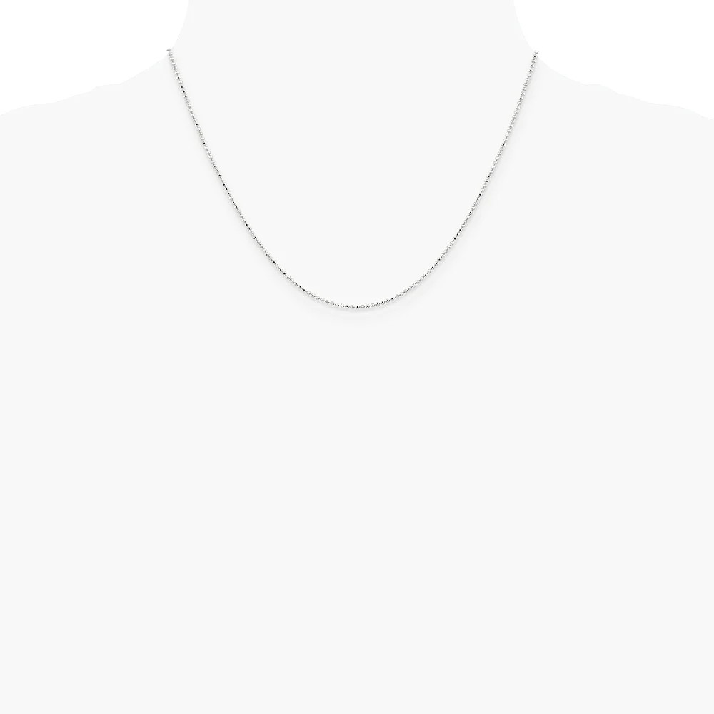 14K White Gold 1.2mm Diamond-Cut Beaded Pendant Chain Necklace 14″-24″