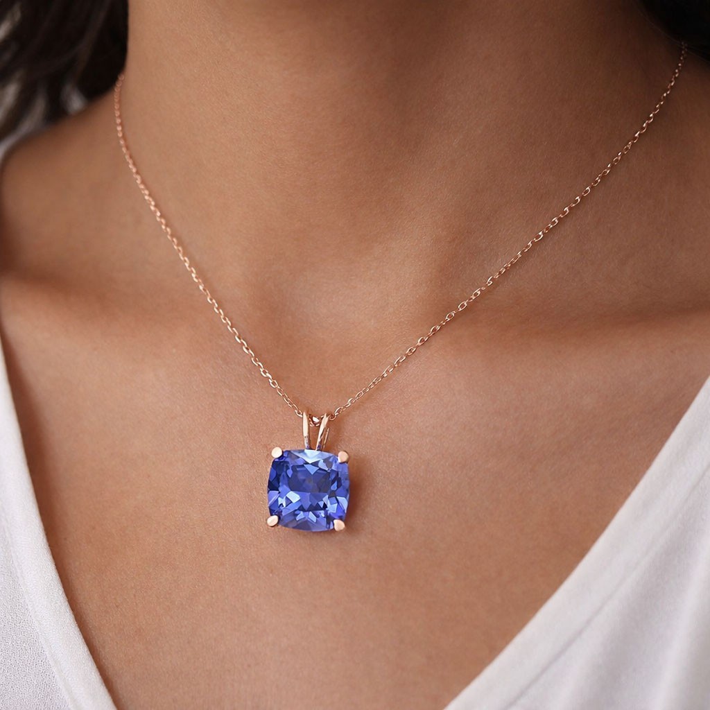 LAB CREATED 2.85 Cts AAA TANZANITE PENDANT 14K ROSE GOLD – New With Tag