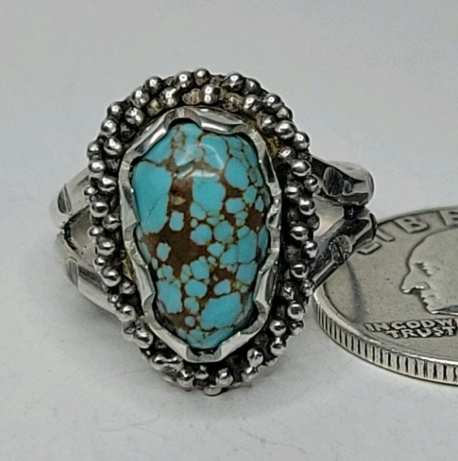 Number 8 Nevada Redweb Turquoise Sterling Silver Ring Size 8.25 Handmade