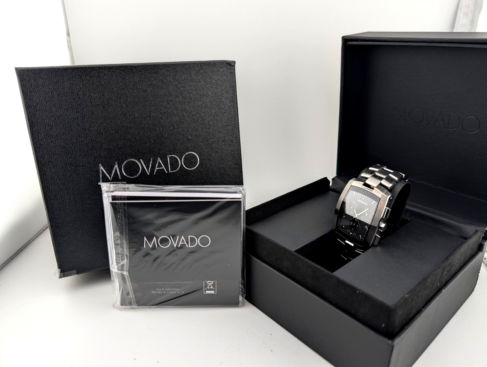 Movado Mens Eliro Chronograph SS W/Tonneau Barrel/Blk Dial #84.H1.1450~Exquisite