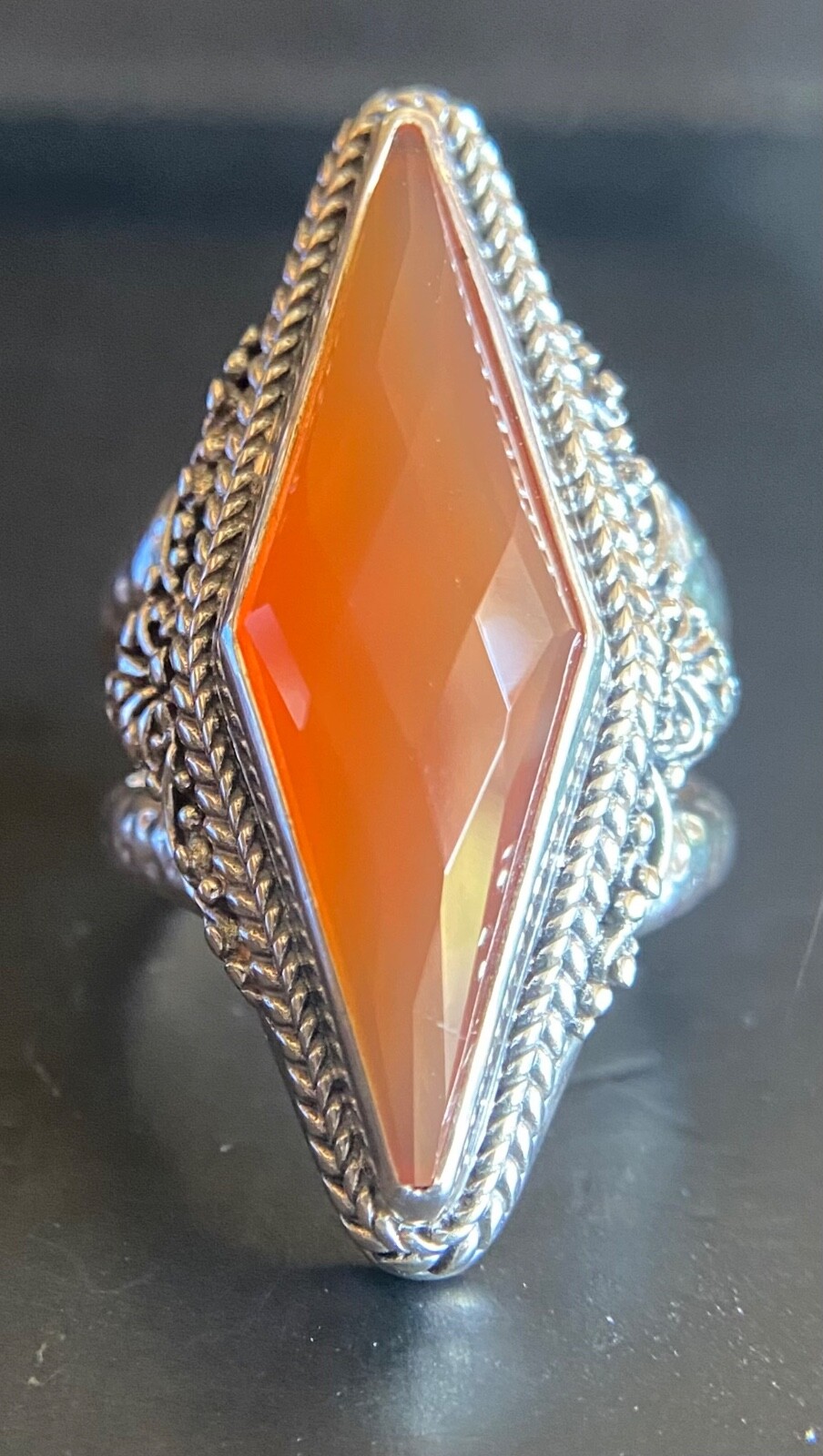 Sarda, Bali Handmade, Elegant, Carnelian & Sterling,Dinner Ring Sz 6.75; 7.75