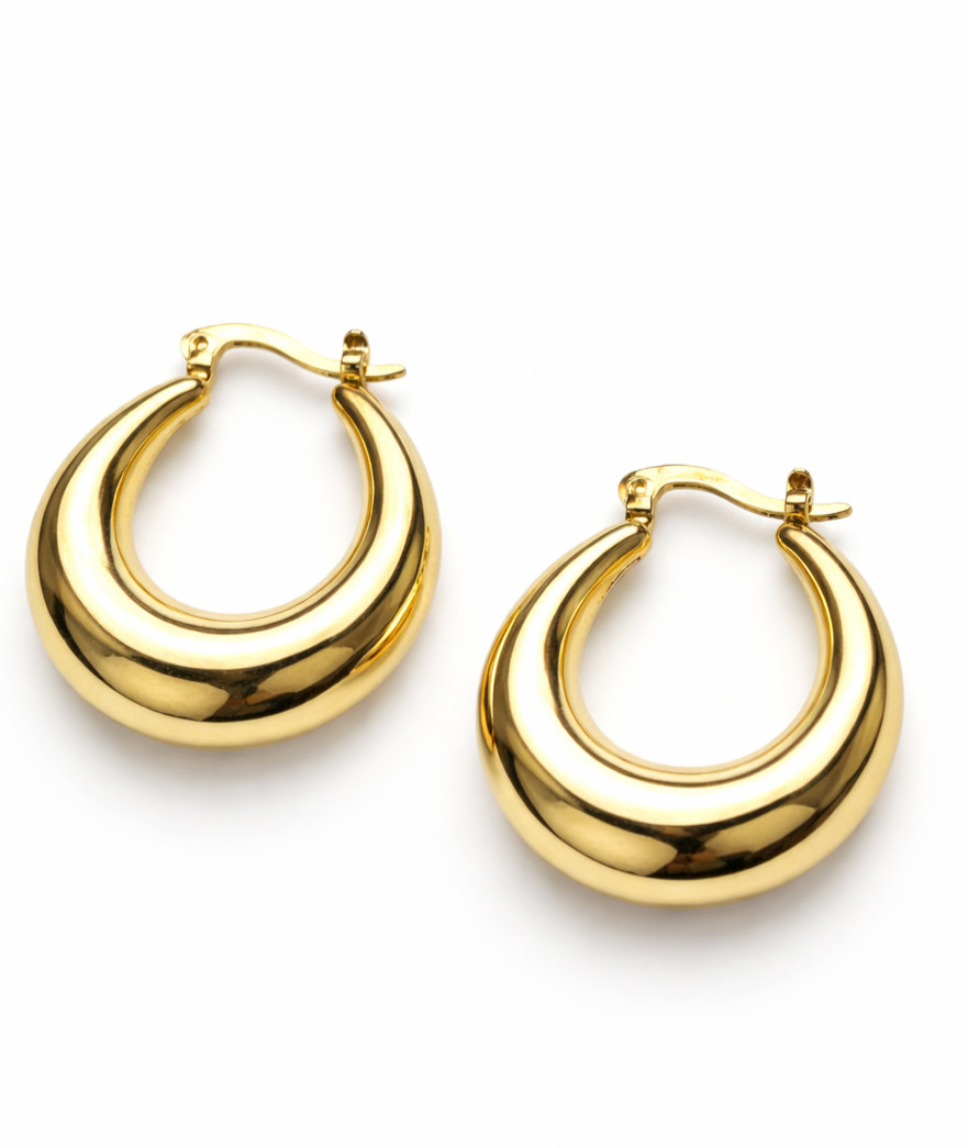 1/200 14K Yellow Gold Oro Overlay French Creole Hoop Earrings Women Ladies mm in