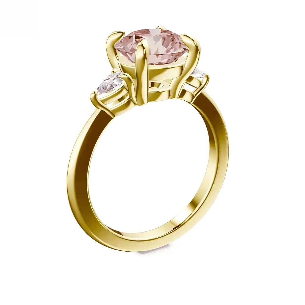 Round Cut 3.70 Ct IGI Lab Created Diamond Ring 14k Yellow Gold Fancy Vivid Pink