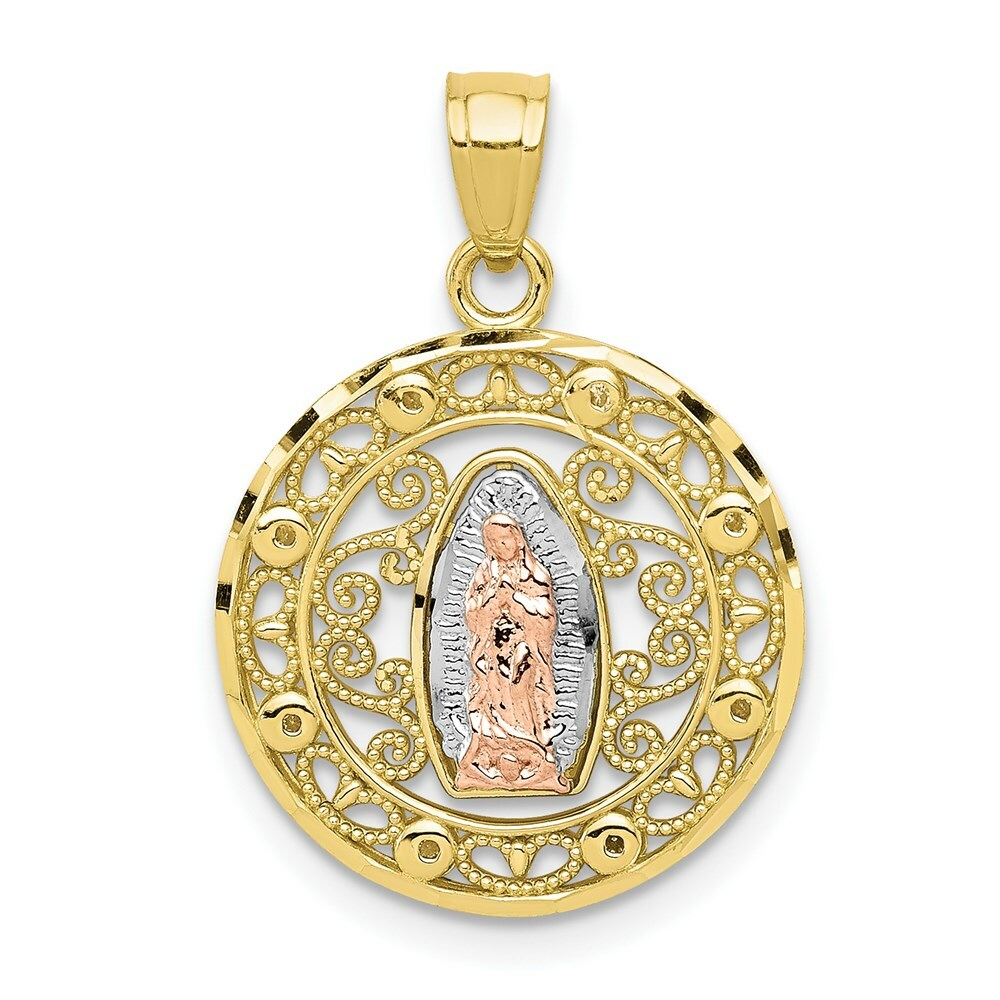 10k Yellow & Rose Gold with White Rhodium Our Lady of Guadalupe Pendant 10C1046