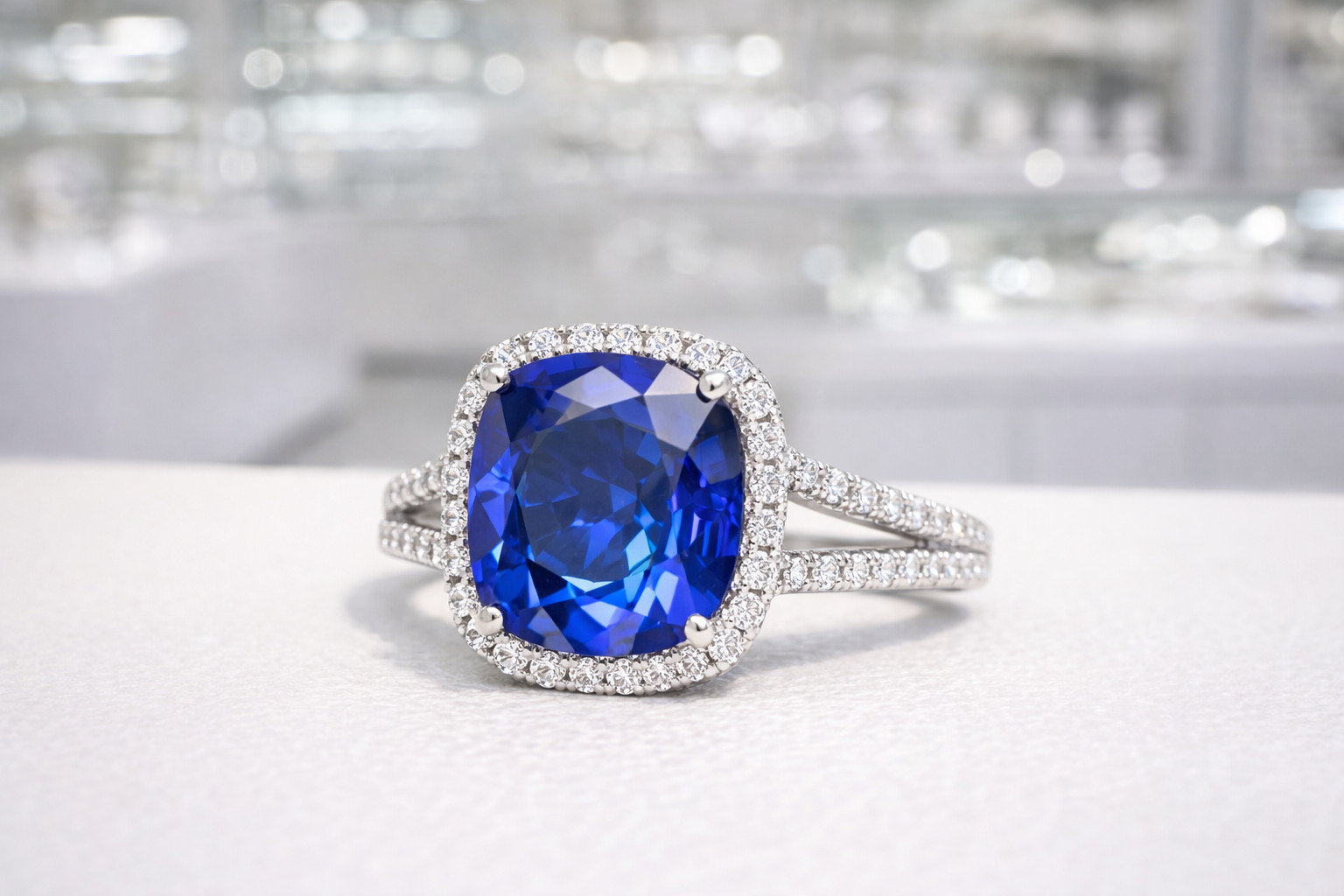 5.50 Ct Cushion Cut Natural Sapphire & Diamond Propose Ring 14k White Gold Sz 8