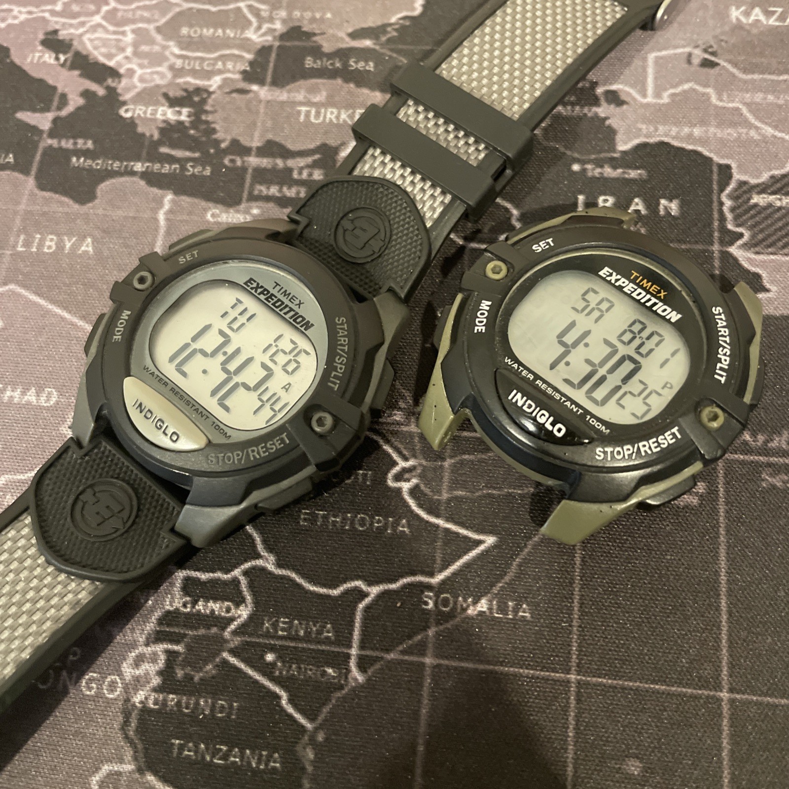 Lot Of 2 Timex T49993 Digital Watches Olive And Gray. Indiglo Not Working