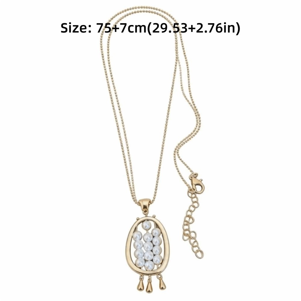 Vintage Simulated Pearl Oval Pendant Necklace Long Chain Tassel Jewelry Women
