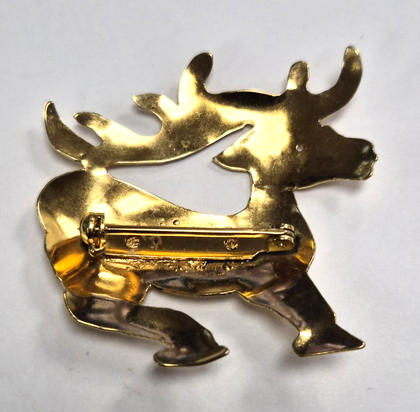 Estate Decorative Christmas Metal Gold Tone Mountain Reindeer Pin / Brooch