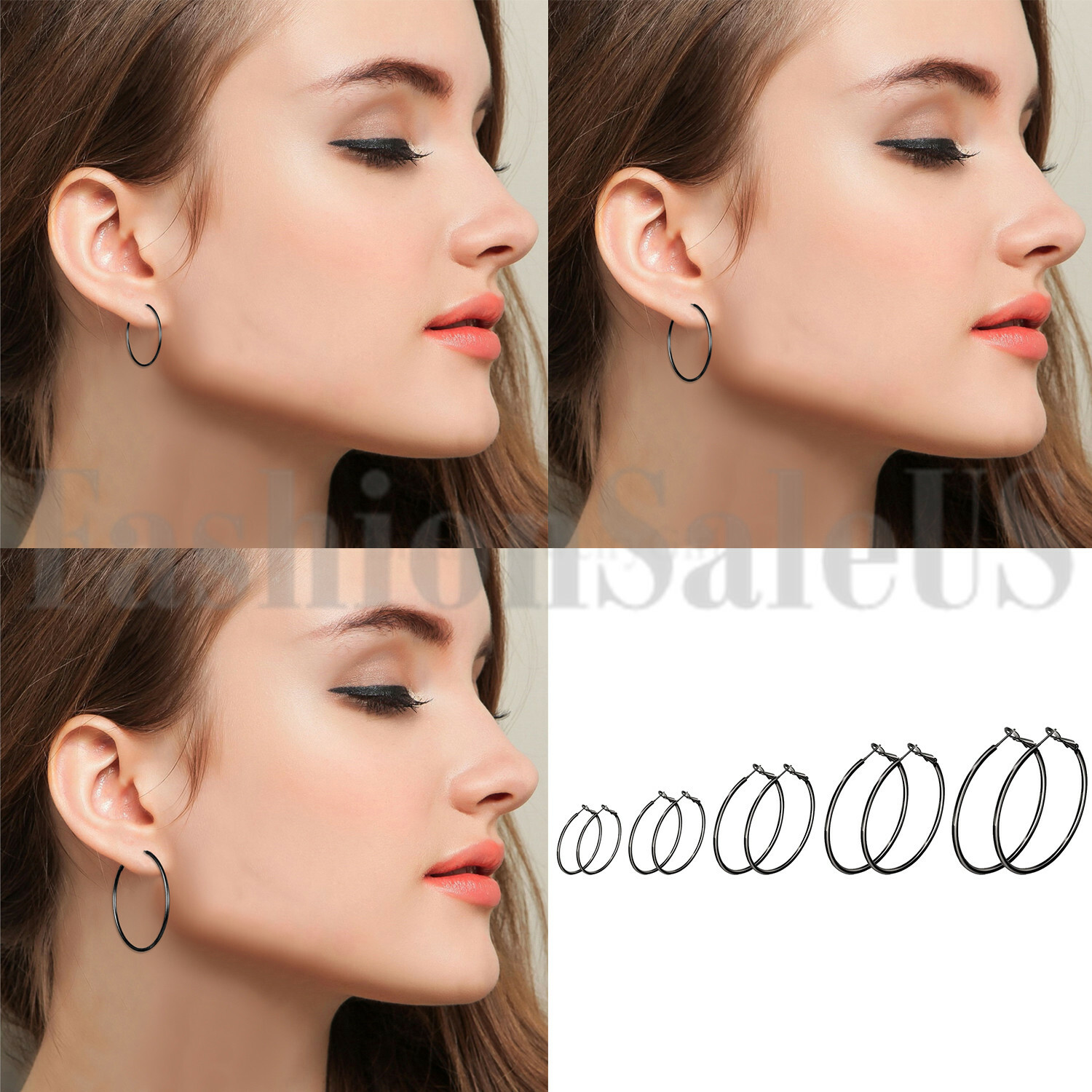 30-70mm 4-color Womens Stainless Steel Round Dangle Large Hoop Earrings 10pcs