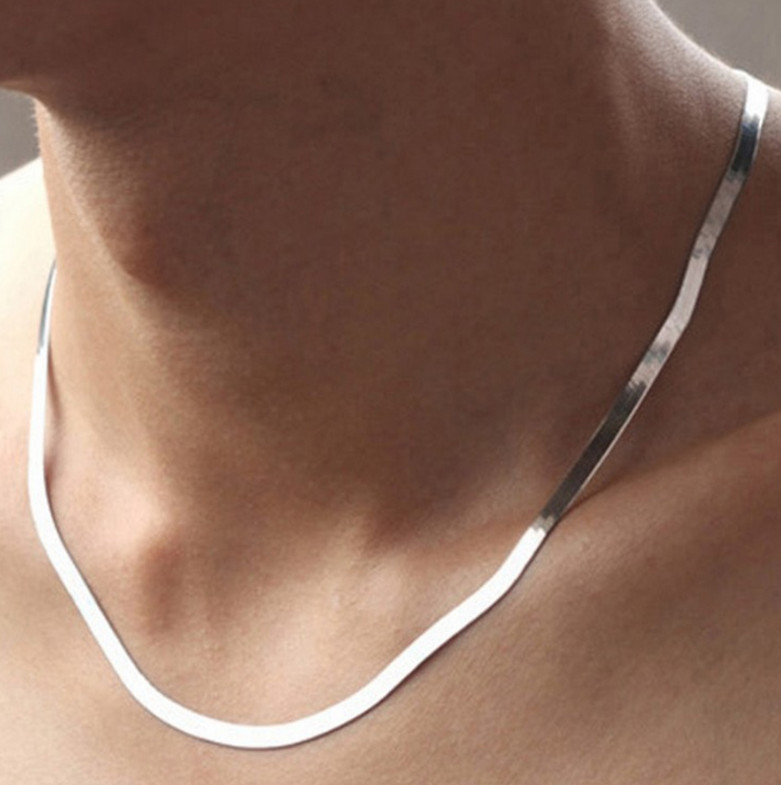 Silver Plated Women Men 4mm Flat Snake Link Lobster Chain Necklace 18″ S1