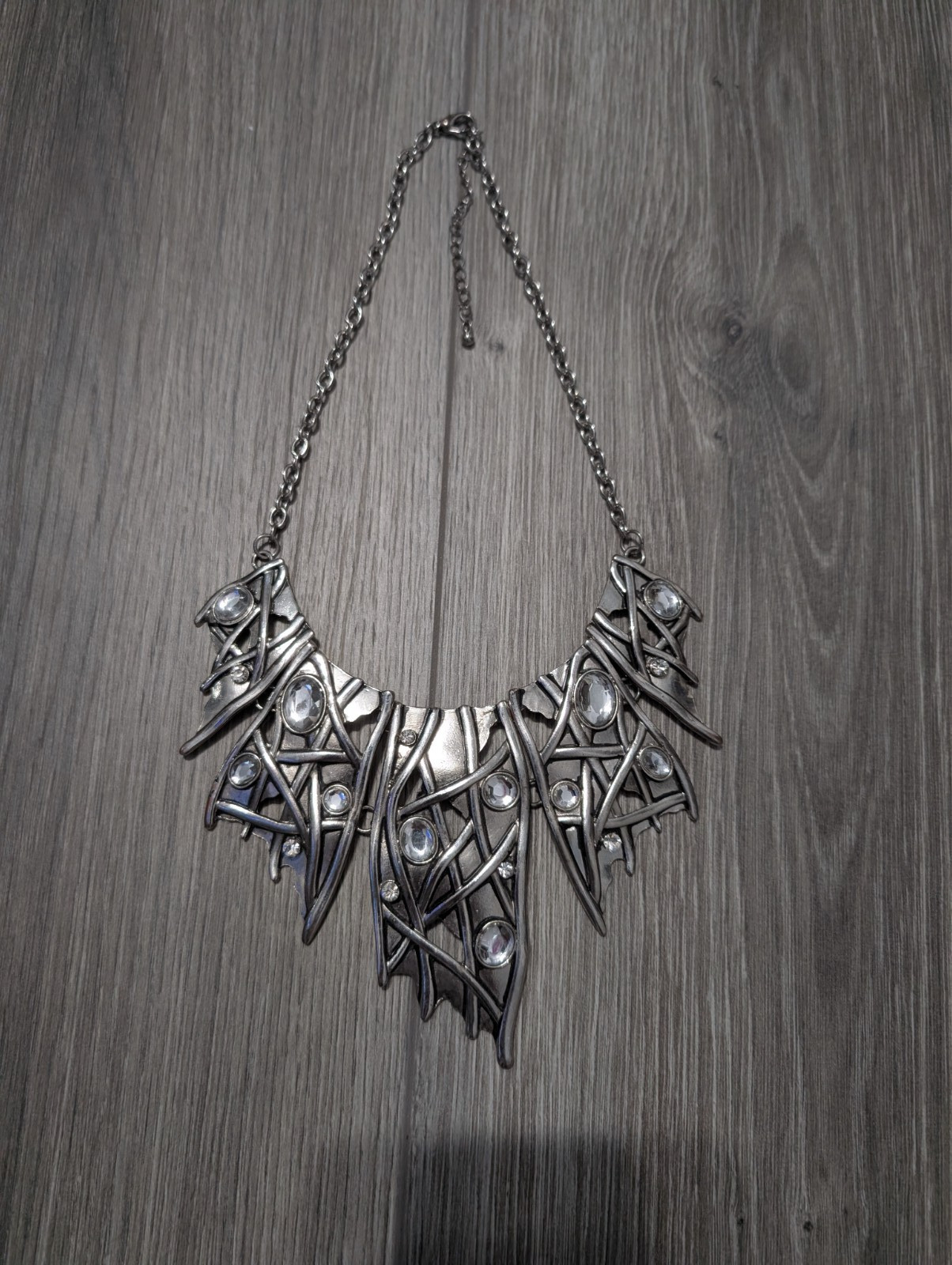 silver necklace women necklace with big gems