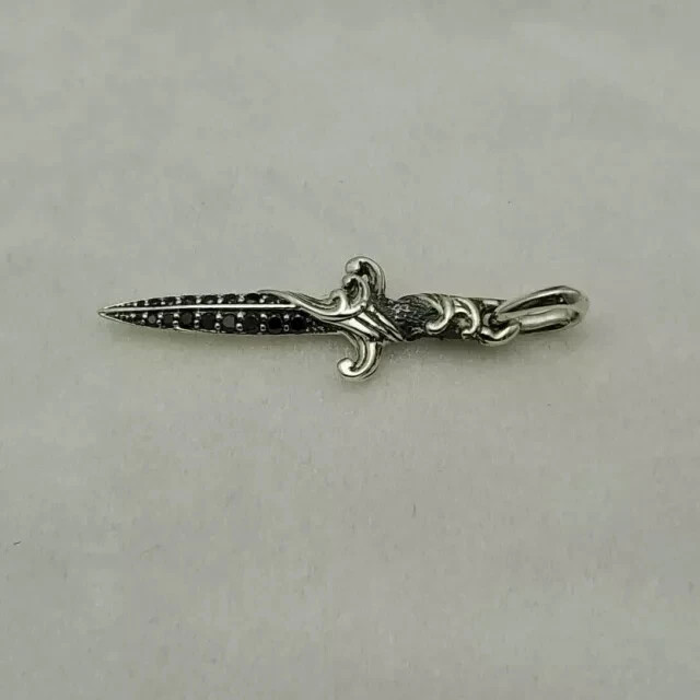 1Ctw Round Cut Lab Created Black Diamond Knife Pendant 14K White Gold Plated