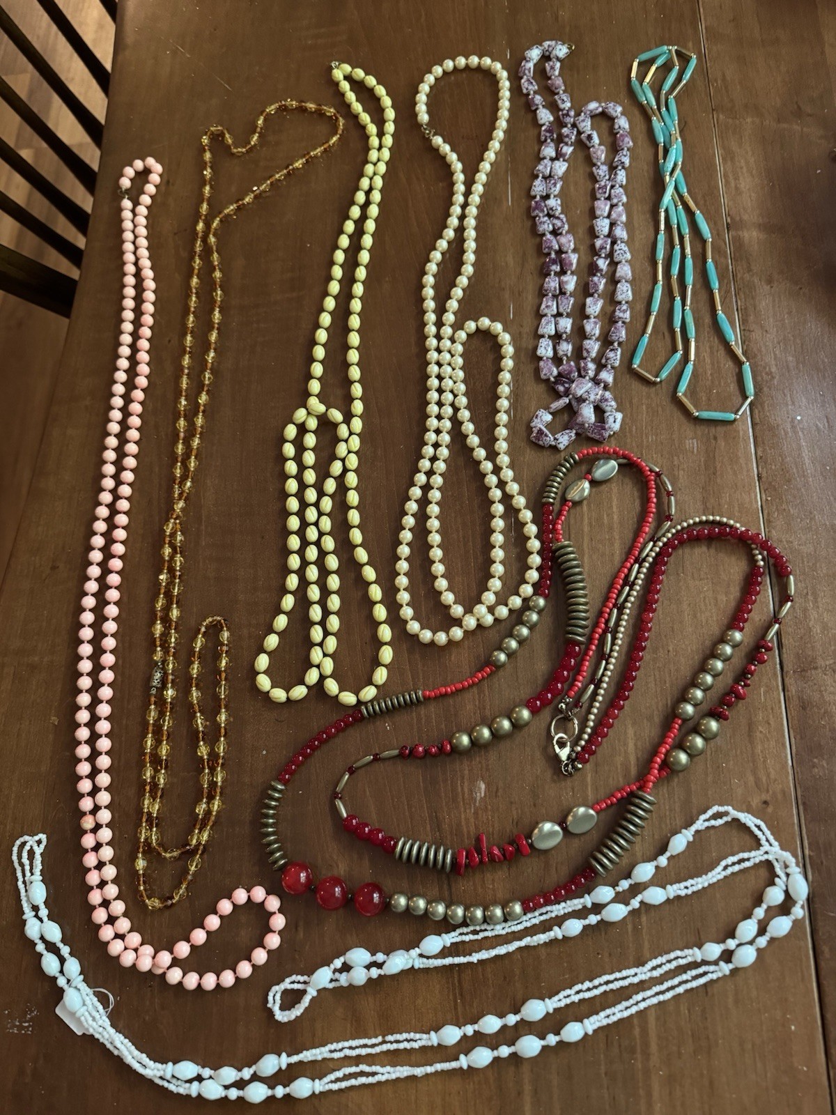 VINTAGE JEWELRY LOT Of 8 Very Long Beaded Necklaces, Glass Metal Plastic 46”-60”
