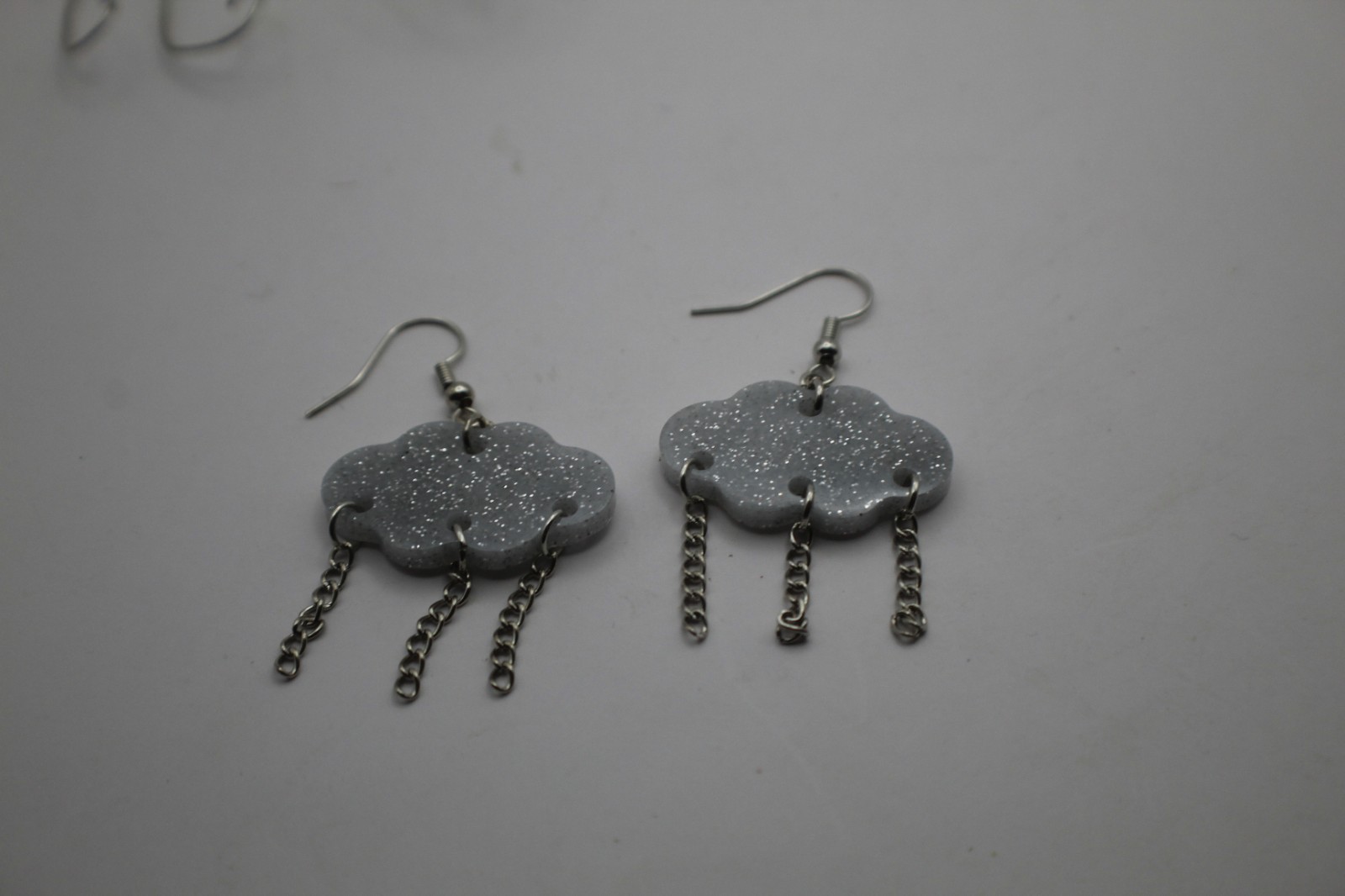 Rainy Day Dangly Resin Earrings With Glittery Clouds