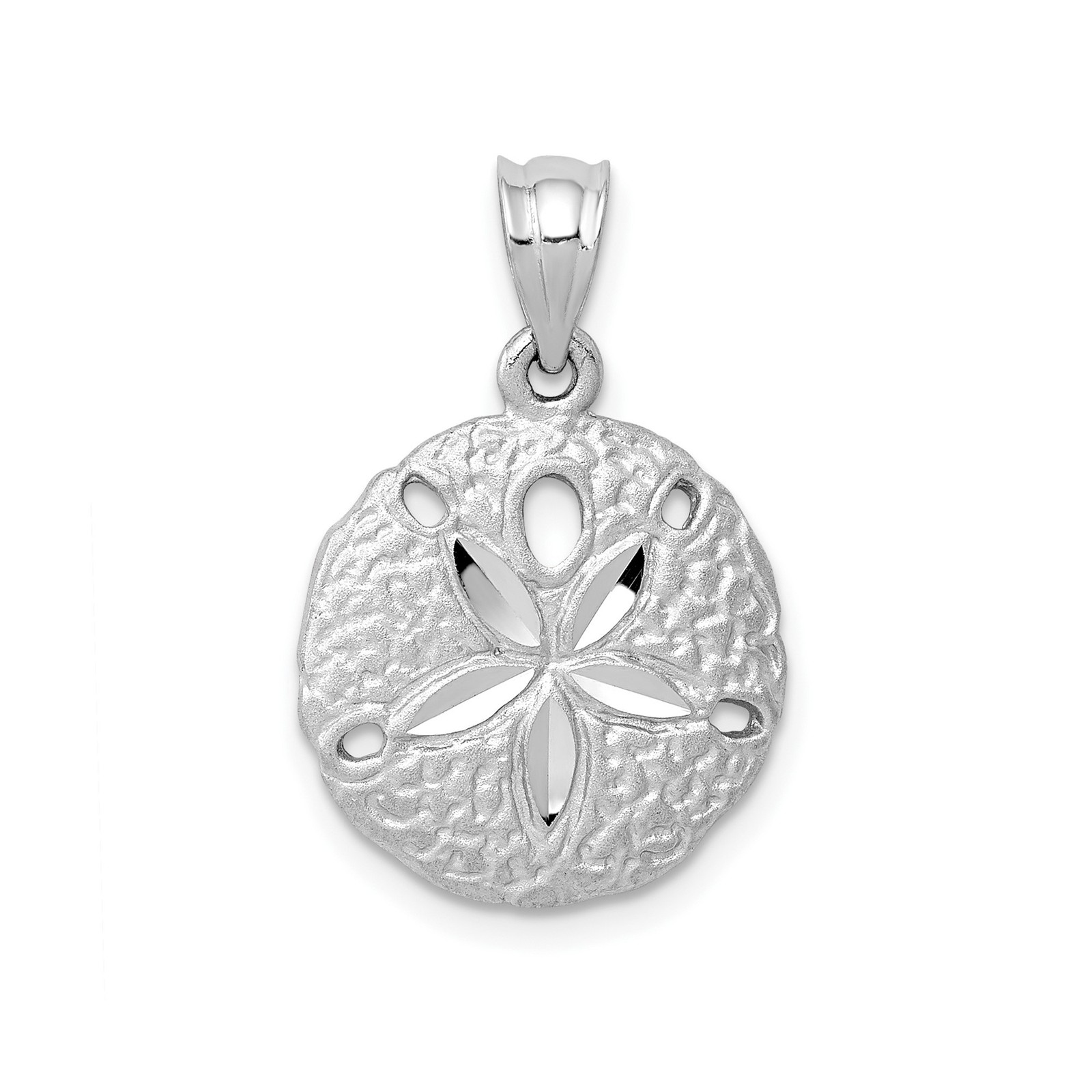 14k White Gold Sand Dollar Pendant Textured Cutout Sea Urchin Nautical Beach Cha