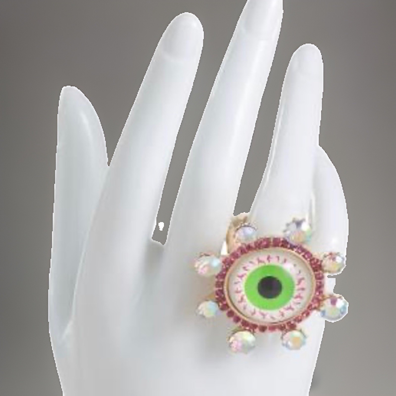 Betsey Johnson Evil Eye Cocktail Stretch Ring Crystal Accents New