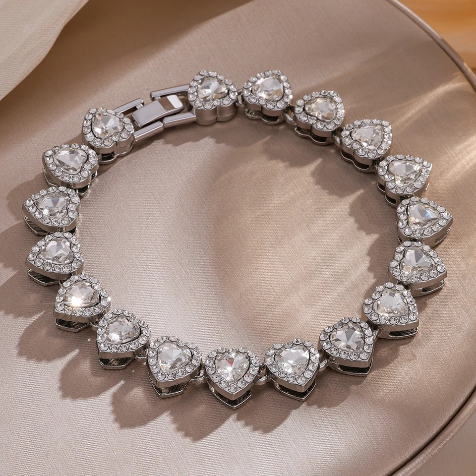 Rhinestone Tennis Chain Bracelets Yupsk 4Pcs/Set Trendy Hip Hop Rock Heart for W