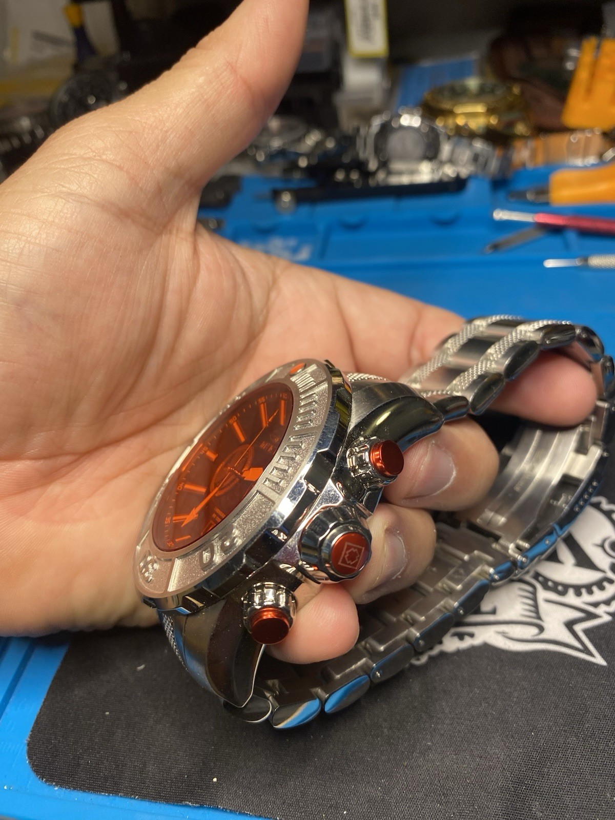 Invicta Coalition Forces Chronograph Quartz Date 100m SS Orange Dial 58.6mm