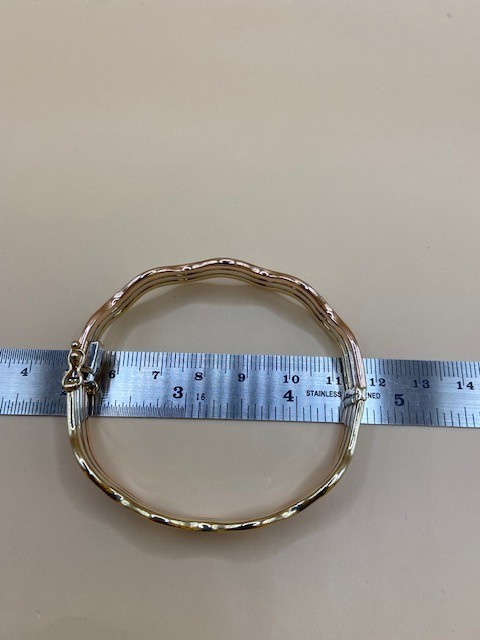 9ct Yellow, Rose And White Gold Triple Wave Bangle-Pre Owned