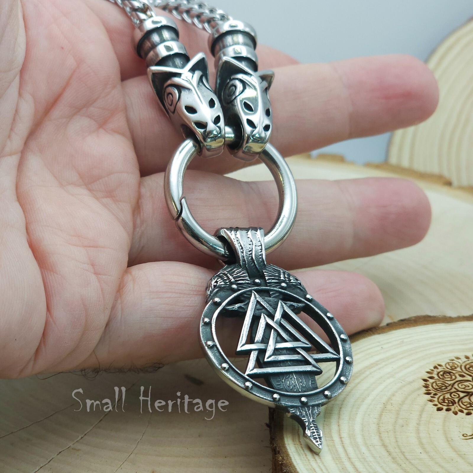 Powerful Viking Necklace Wolf Head Chain Raven Valknut Pendant Men Norse Amulet