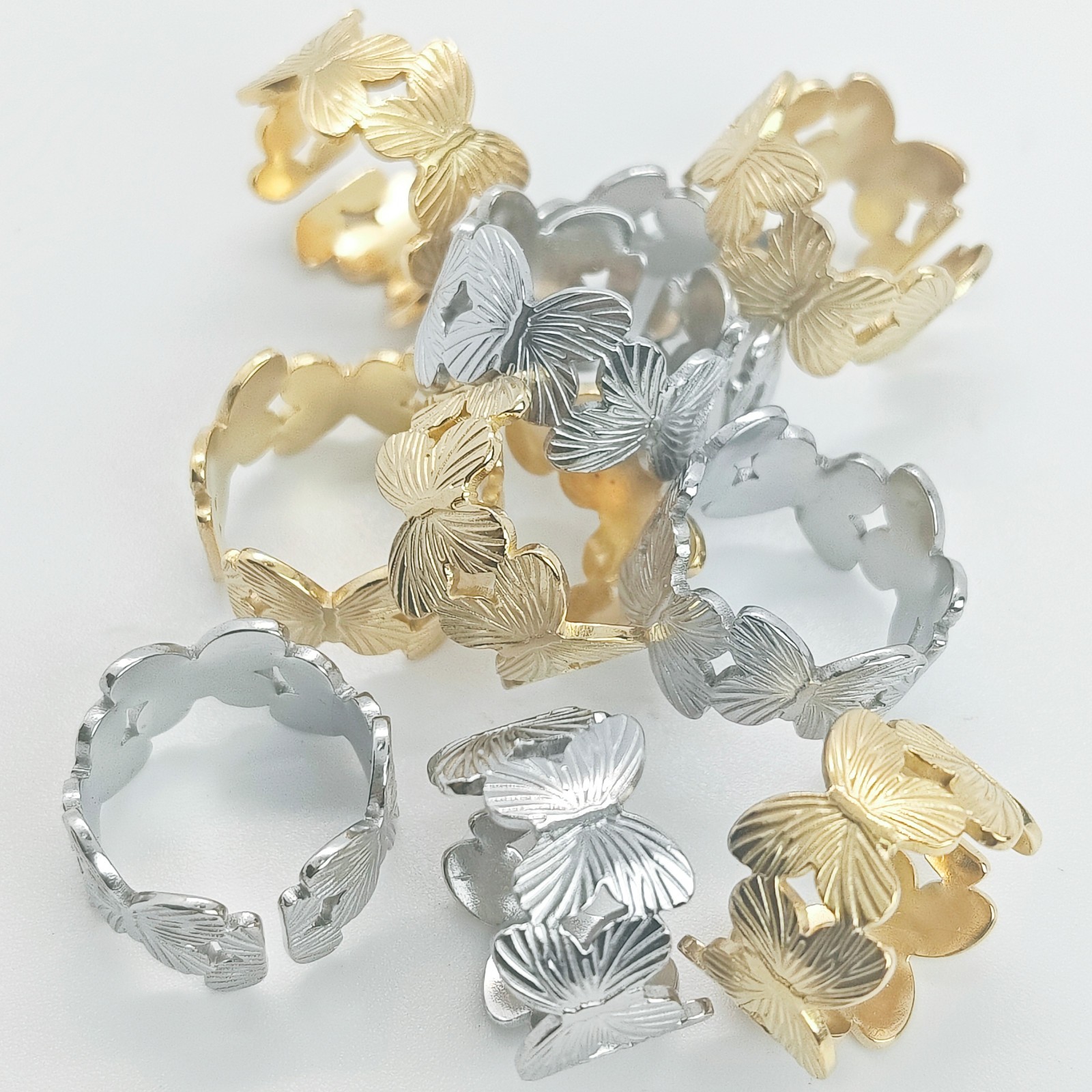 36 Pcs 8mm Butterfly Stainless Rings Dual Color Open Unisex Stackable Jewelry