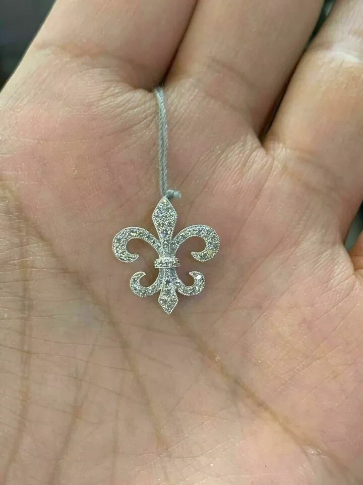 2Ct Round Cut Created Diamonds Fleur-de-lis Pendant 925 Sterling Silver Necklace