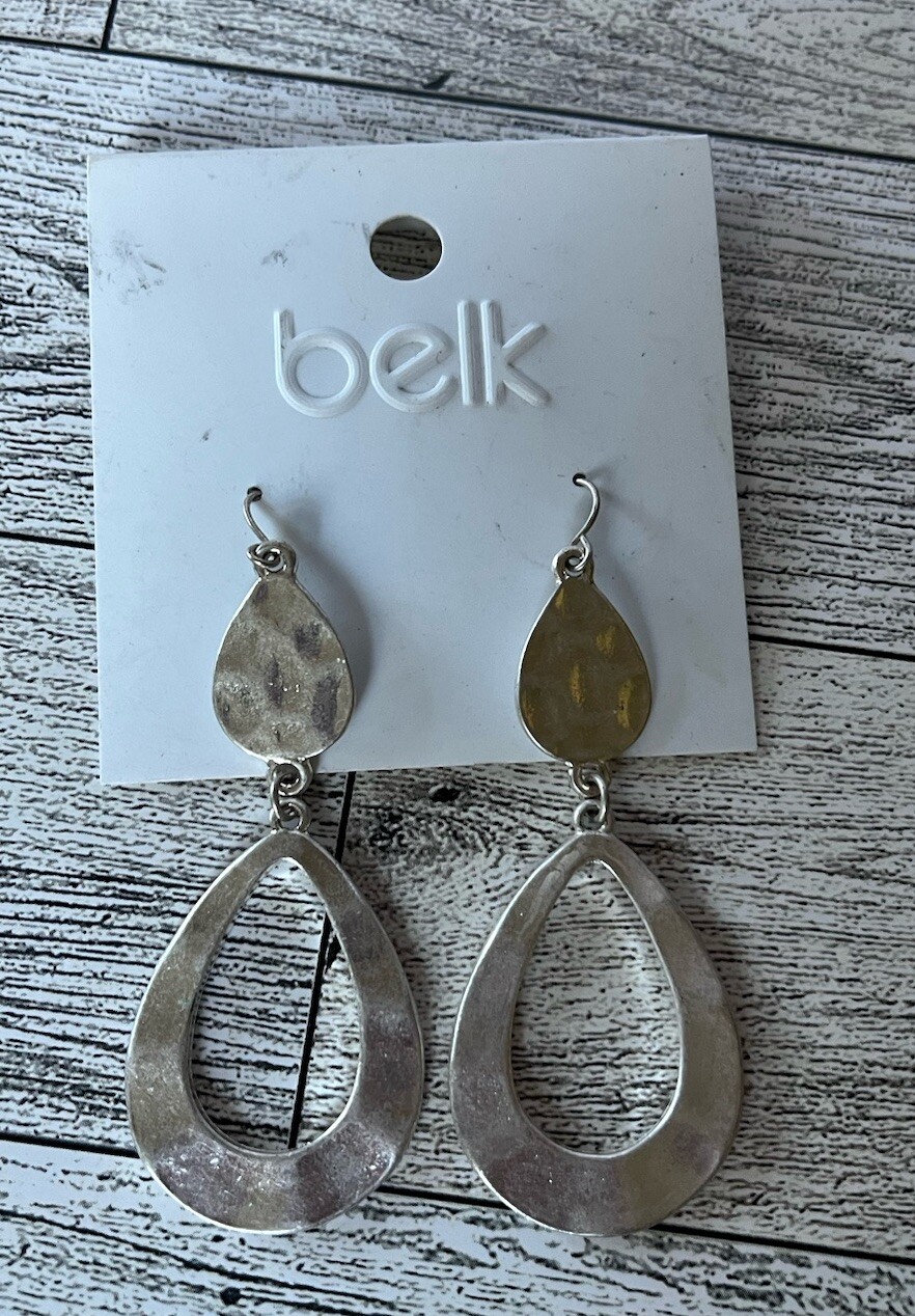 Belk Silver Tone Hammered Teardrop Dangle Earrings Casual Boho Everyday Wear
