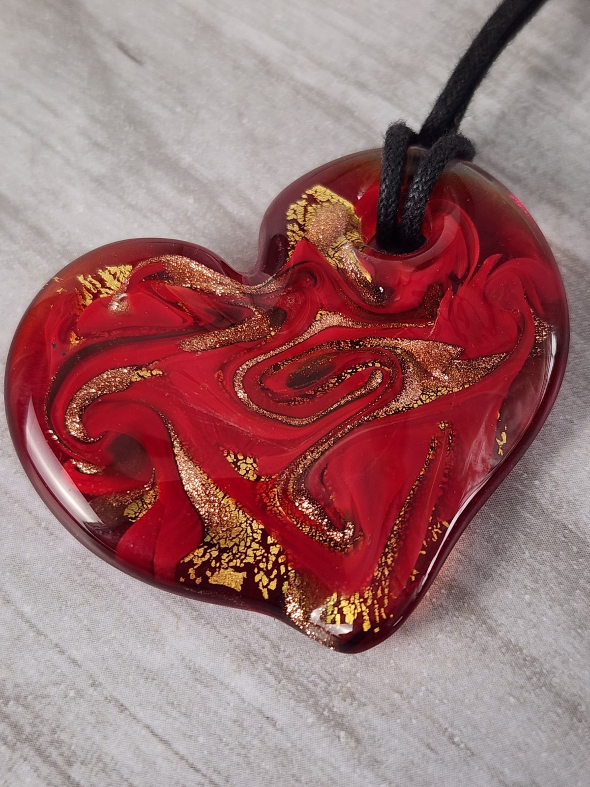 Authentic Venetiaurum Murano Glass Red Gold Swirl Heart Pendant Necklace 925 SS