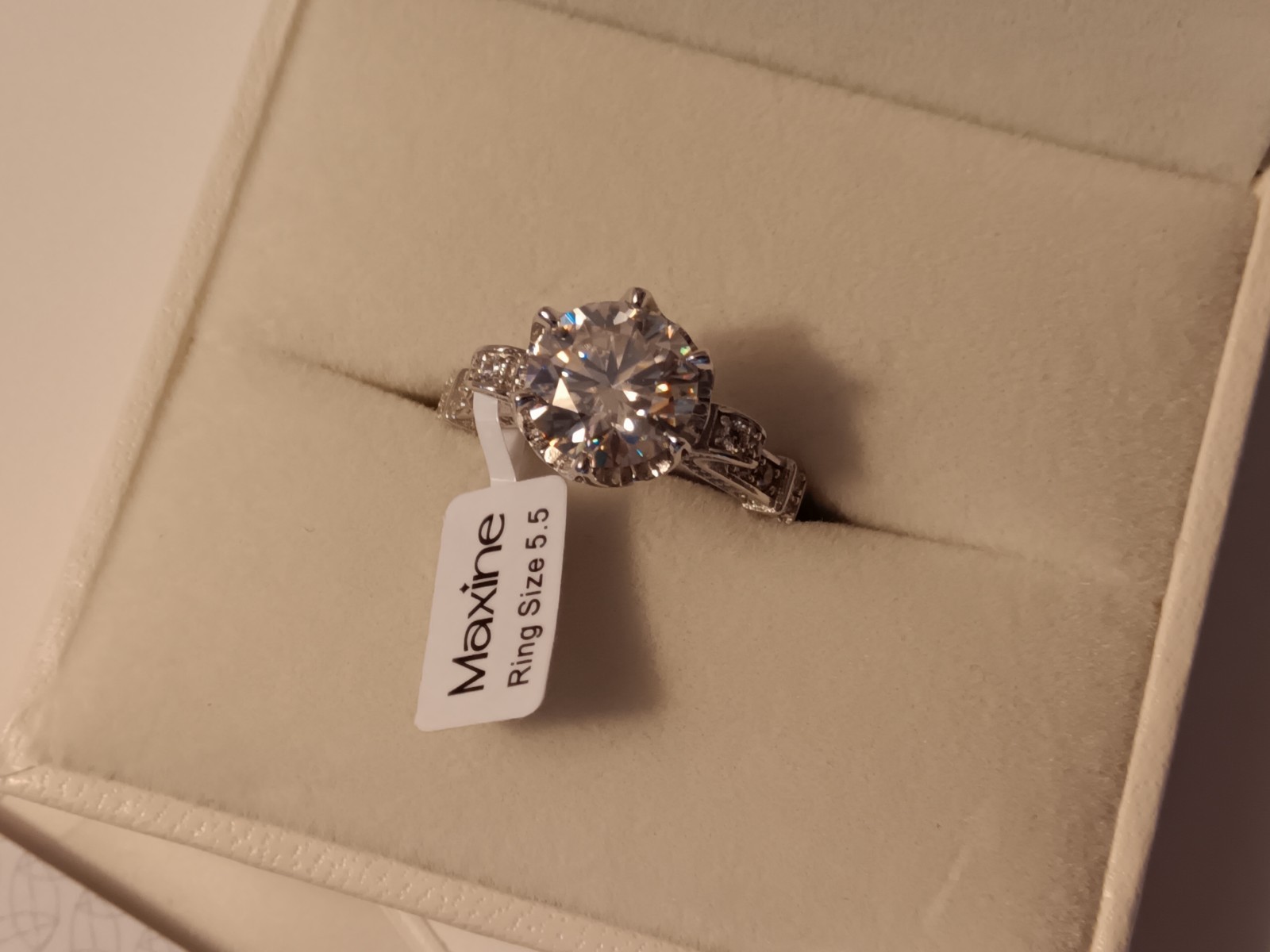 Maxine Moissanite Stone Engagement Ring in Sterling Silver 925 Size 5.5