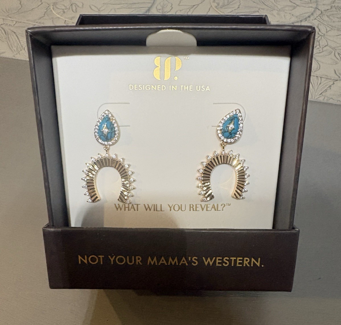 Ranch Royalty ER66561 Gold Plated Turquoise Teardrop Dangle Earrings CZ Western