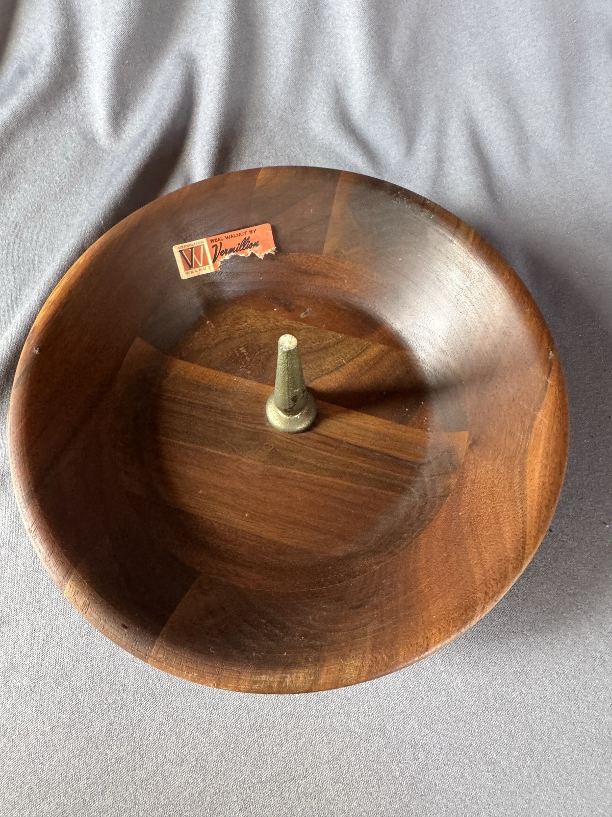 VTG Vermillion Walnut Ring Holder Dish MCM Wood Jewelry Tray USA