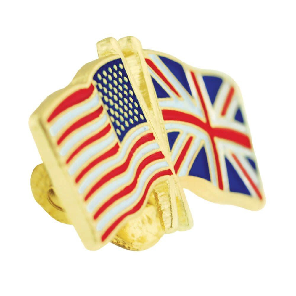 PinMart Crossed American Flag Lapel 1 Piece, United Kingdom Gold-Color Plated