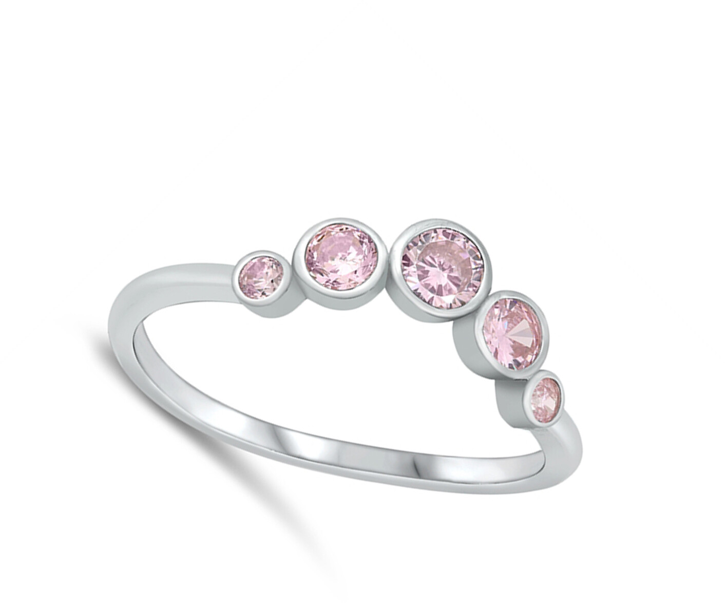 Pink CZ Cute Modern Tiara Ring New .925 Sterling Silver Band Sizes 4-10