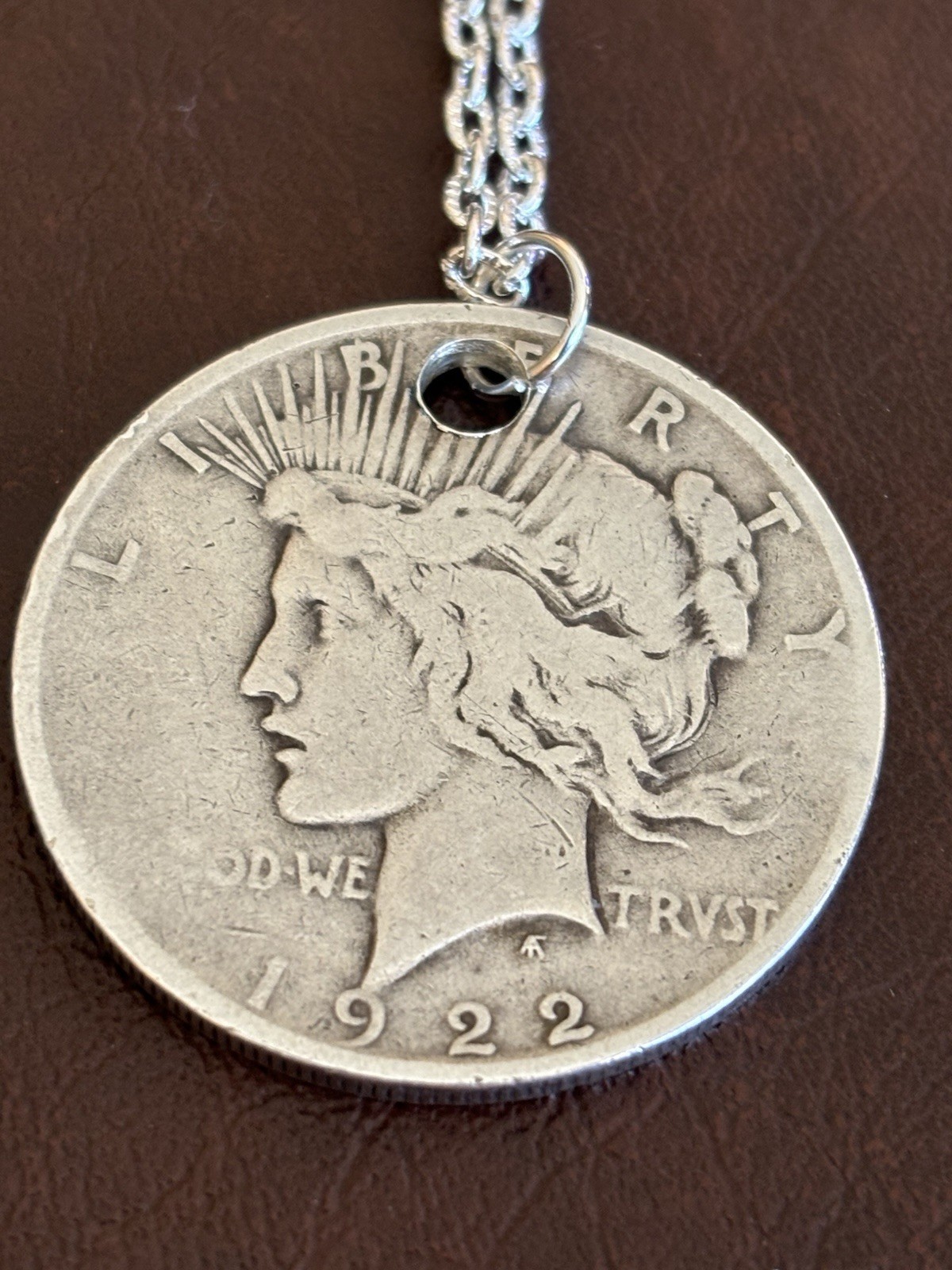 1922 90% Silver Peace Dollar on a Silver Plated Chain-Impressive!