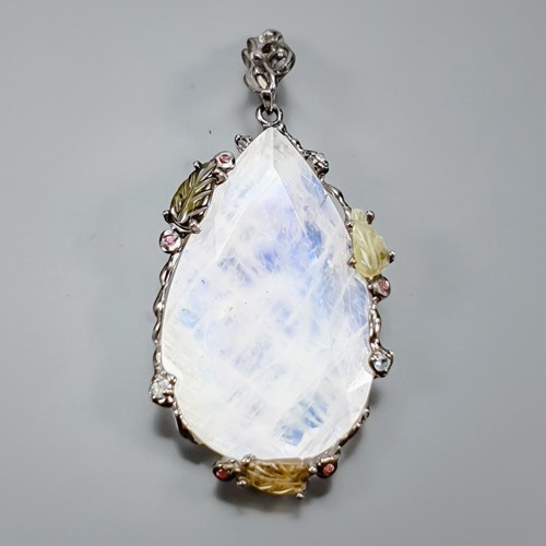 Handmade 60 ct+ Natural Moonstone Pendant 925 Sterling Silver /NP52452
