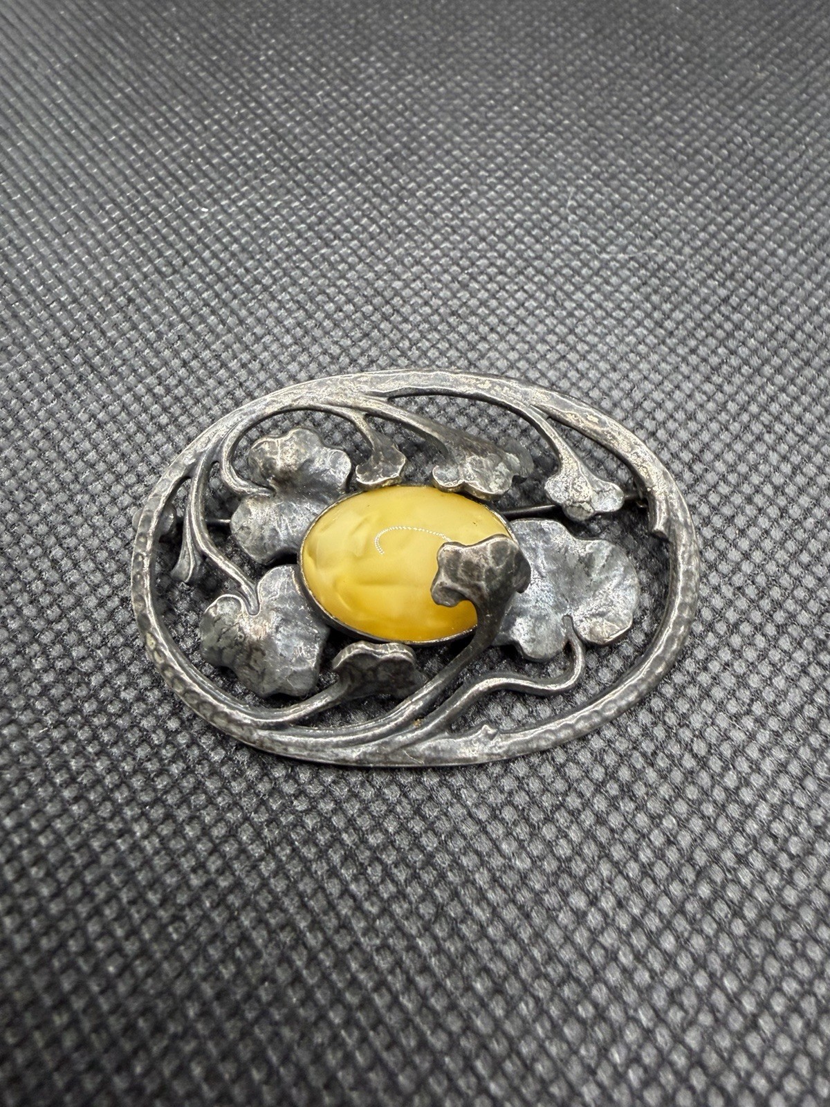 Vtg Art Nouveau 800 Silver Oval Cabochon Butterscotch Egg Yolk Amber Brooch Test