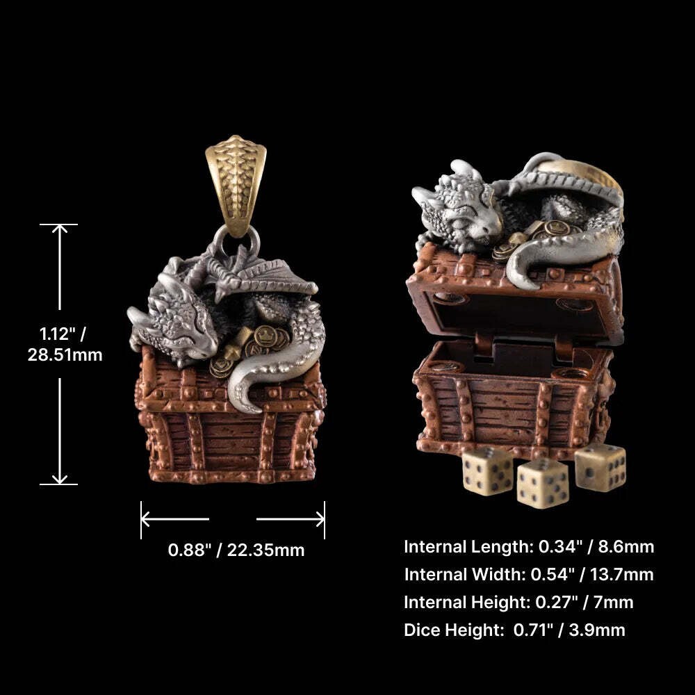 Dragon Treasure Chest Pendant Necklace Keepsakes Jewelry Gift for Men Women