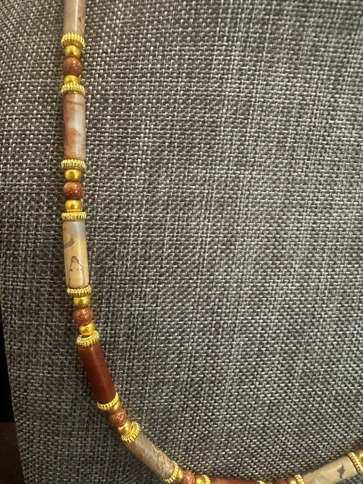 Handcrafted Brown Jasper& Gold Sandstones Beaded Necklace – Women Jewelry