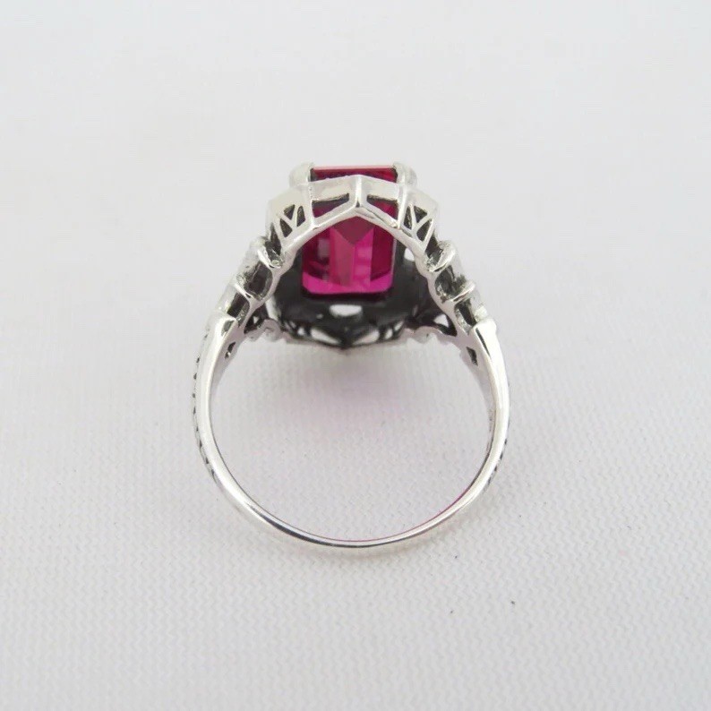 Vintage Victorian Style Ruby Gorgeous Estate Ring 935 Silver Antique Jewelry