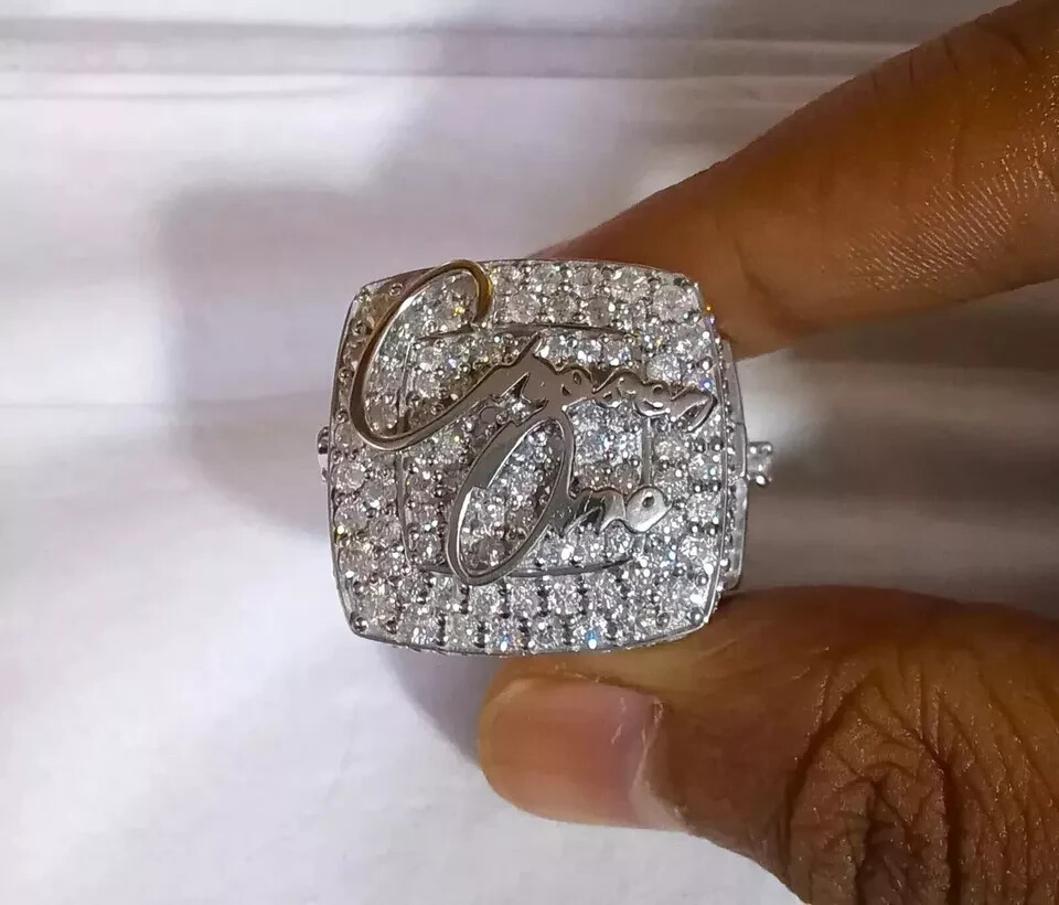 3.88Ct Round Simulated Diamond 14k White Gold Plated Customize Hip-Hop Band Ring