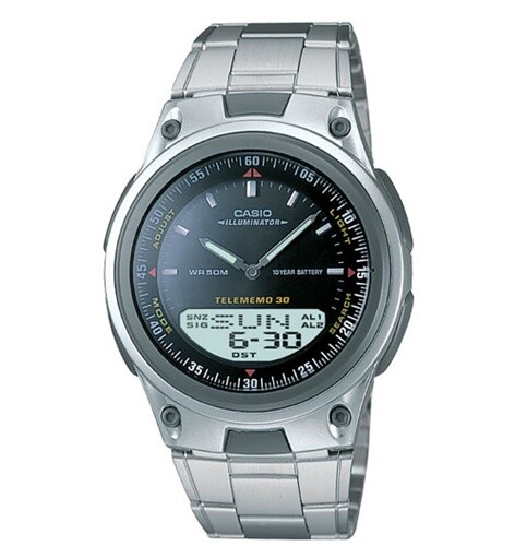 CASIO AW-80D-1A Steel Anadigit Chrono Digital Telememo Watch Black 50mt