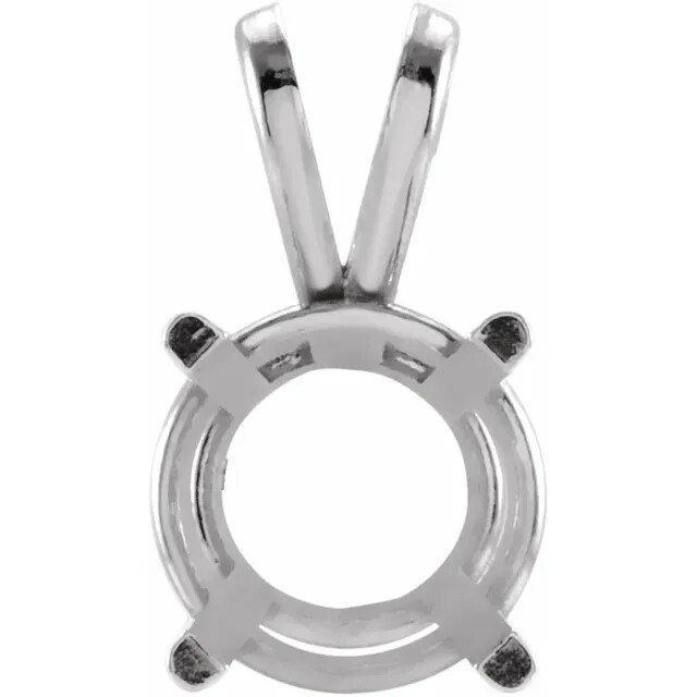 14K Solid White Gold Round Pendant Setting Pendant Mounting 4 Prong 3mm-10mm