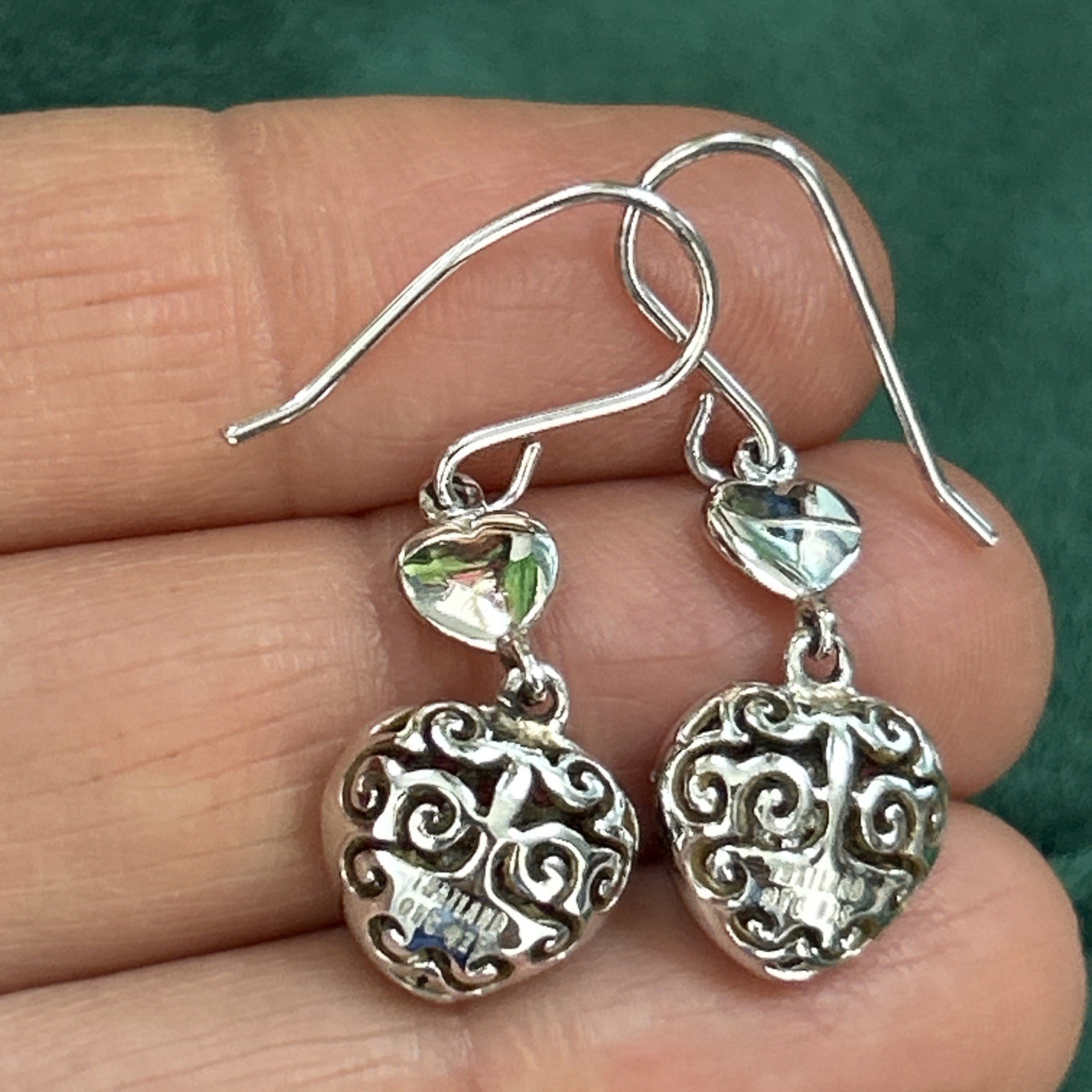 VTG OTC 925 Sterling Silver lab created Ruby Puffy Heart Pave Earrings 1.25” 4g