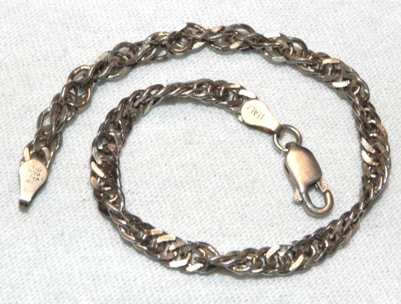 Sterling Silver 925 Itaor Italy Twisted Rope Chain 7 1/8″ Bracelet 5.7gm