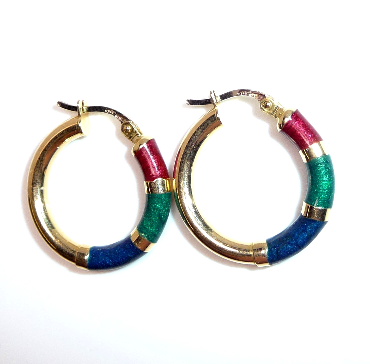 Earrings Hoop 750 Gold Colourful Enamel Italy Italy 21.8mm Diameter 3.1g