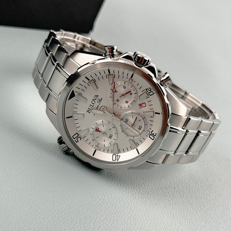 Bulova Marine Star 96B255 White Chronograph Dial Men’s Quartz Watch 43mm