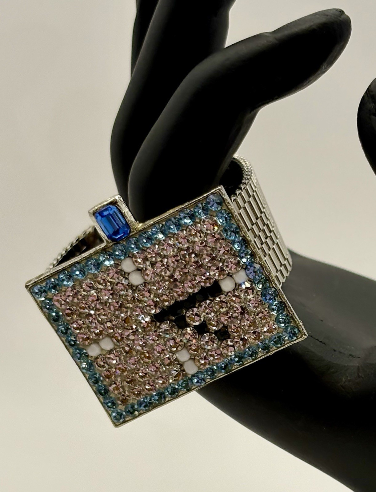 Idemaria Made In Italy Rhinestone Mesh Bracelet Blue Crystal Statement Vintage